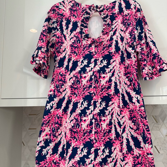 Lilly Pulitzer Fiesta Stretch Ruffle Sleeve Coral Print Dress Size 14 NWT - Picture 2 of 7
